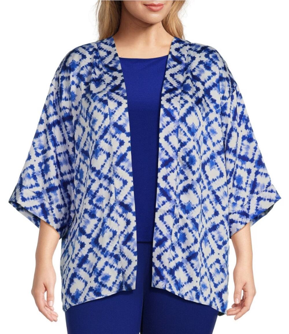 Slim Factor Investments Royal Blue Tie Dye Kimono Top Shirt Plus Size 3X